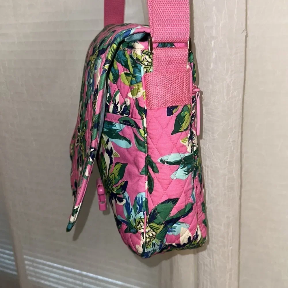 Vera Bradley LightenUp Tropical Paradise Pink Green Beige Messenger Shoulder Bag